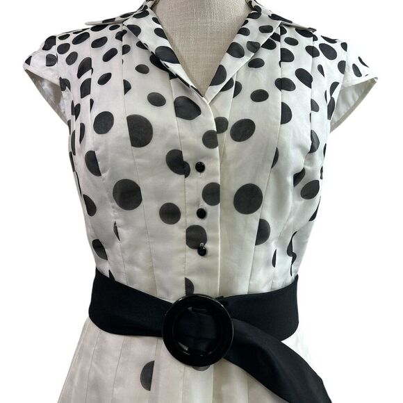 Kay Unger Polka Dot Silk Belted Dress Sz 8 Retro Classic Date Night - Picture 5 of 16